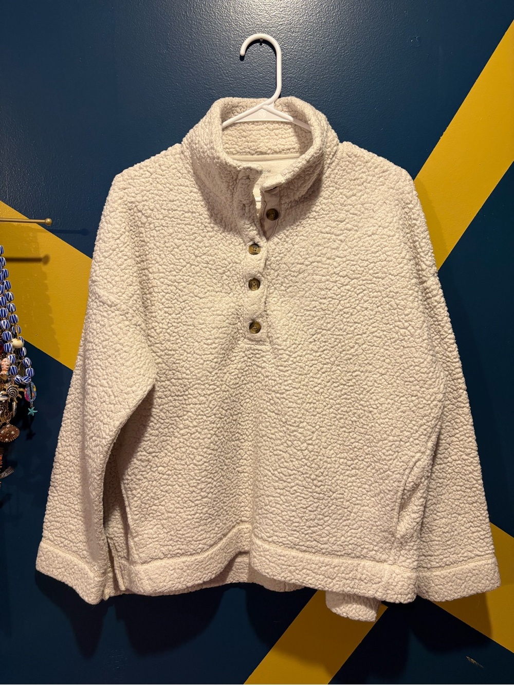 Aerie White Sherpa Mock Neck Button Front Jacket GUC